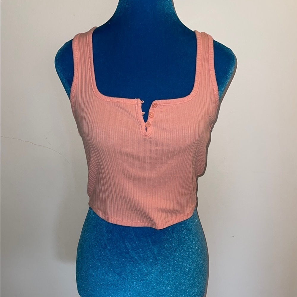 Pink Ribbed Button-Front Crop Top Bozzolo